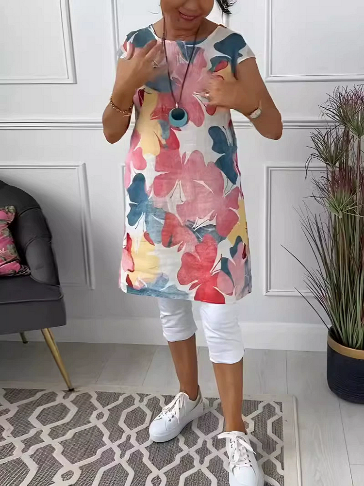 Women'S Simple Floral Resort Cotton Dress