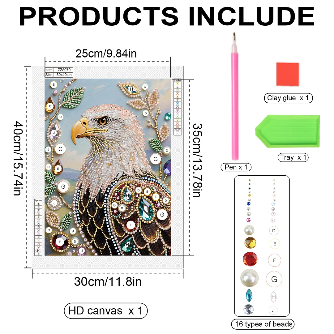 Eagle B Special Shaped 5D DIY Partial Drill Pearl Diamond Painting Kit for Adults Beginners Home Decor 30x40cm