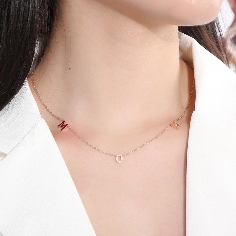 Stainless Steel 18K Gold Plated MAMA Minimalist Plating Solid Color Necklace