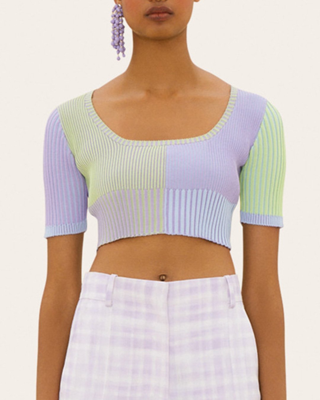 Fashionv- Colorblock Knitted Crop Top