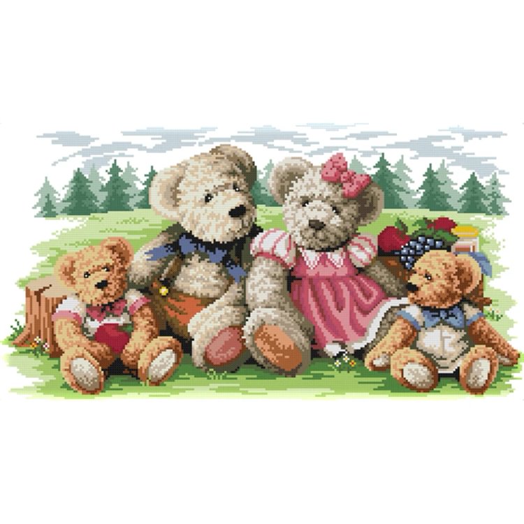 Joy Sunday - Little Bear Family2 - 14CT 2 Strands Threads Printed Cross Stitch Kit - 52x31cm(Canvas)