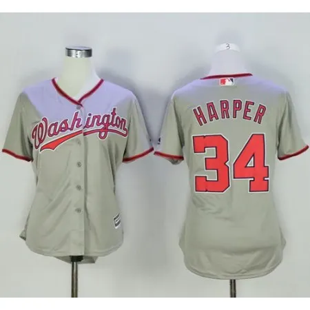 Nationals #34 Bryce Harper Grey Women's Road Stitched MLB Jersey
