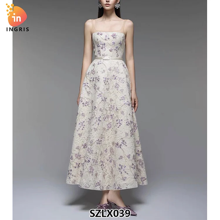 2025 spring and summer Vietnam niche design floral suspender dress with lace embroidery jacquard suspender dress-SZLX039