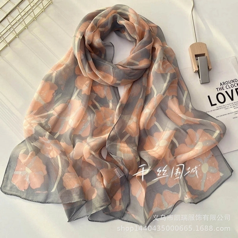 Women’s Sweet Flower Georgette Silk Scarves