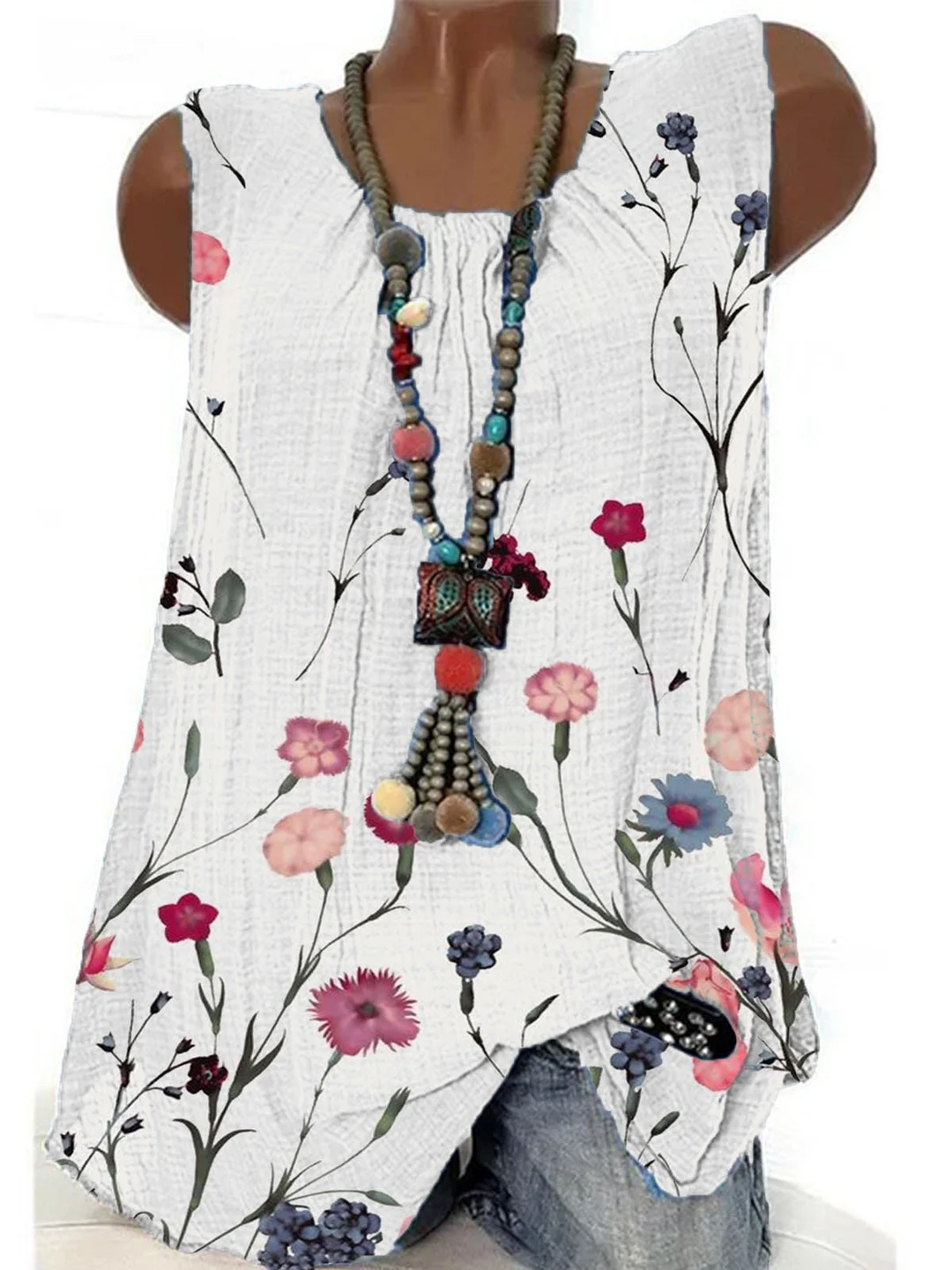 Floral Floral-Print Cotton-Blend Sleeveless Shirts & Tops