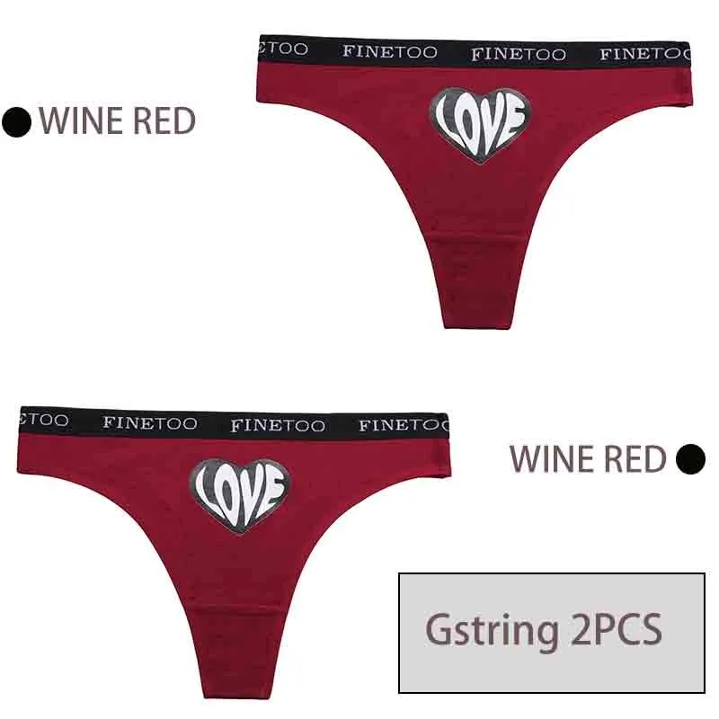 FINETOO 1/2PCS Women Cotton Underwear Love Sticker Letter M-XXL Panties + G-string Lingerie Female Pantys Girls Fashion Briefs
