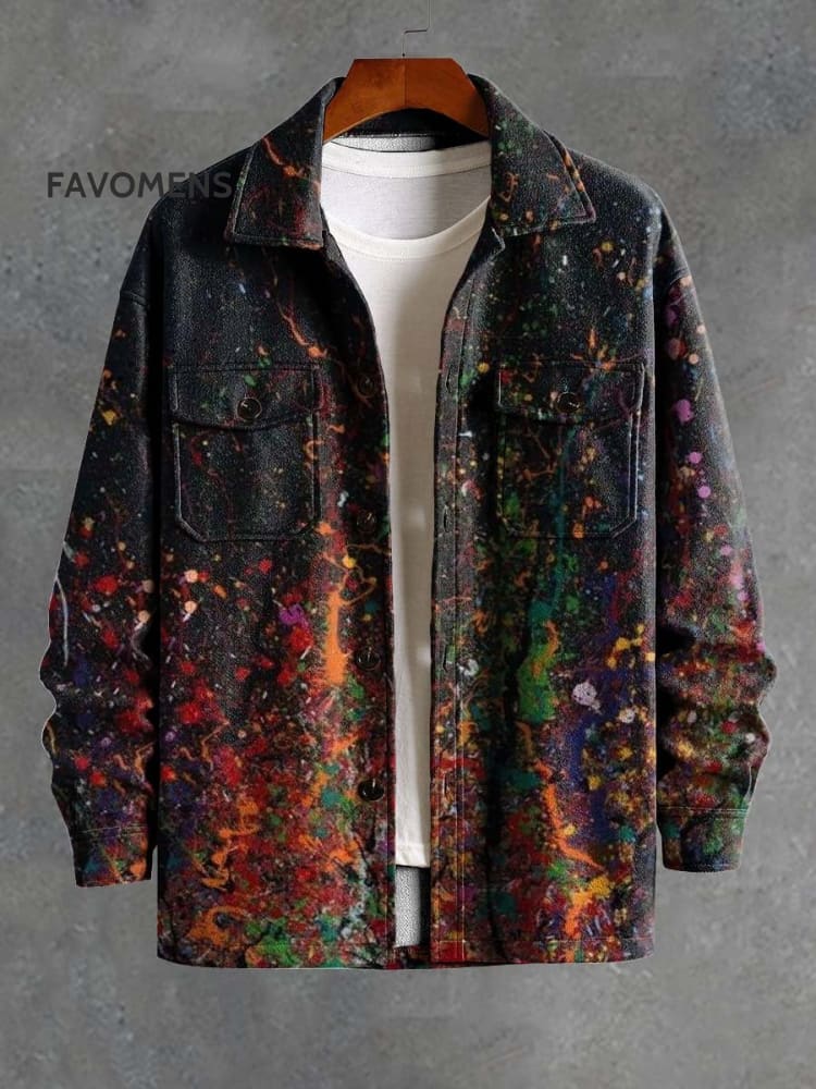 Vintage Color Paint Splash Ink Art Print Casual Jacket Multicolor / S