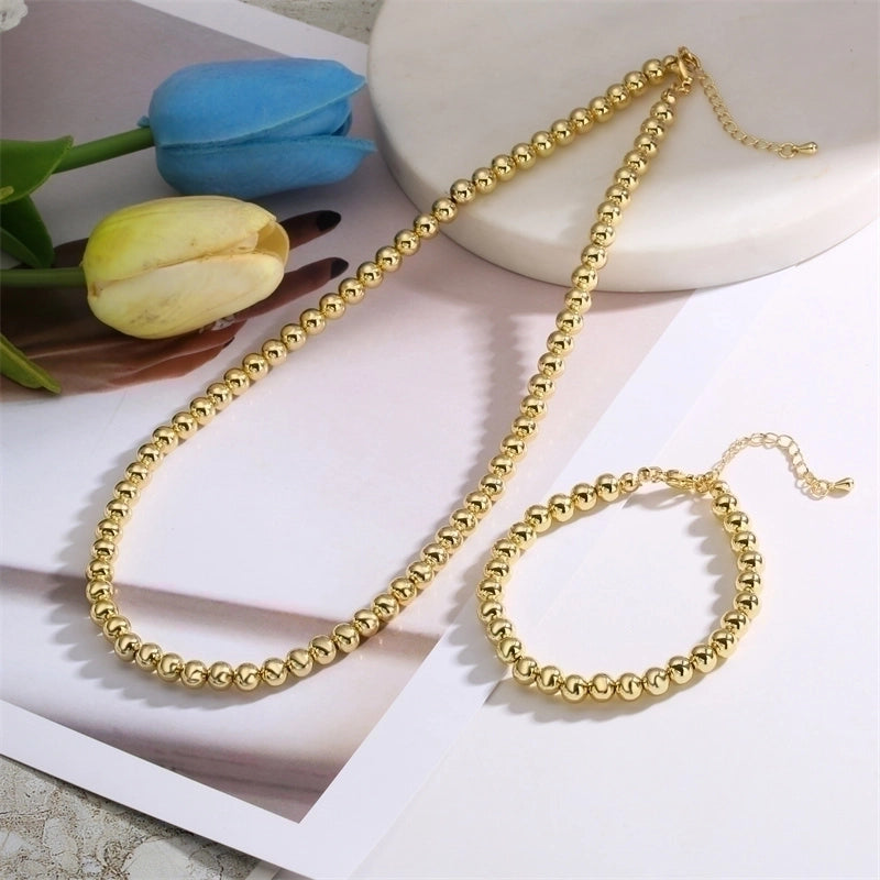 Artistic Round Copper Beaded Plating Gold Plated Bracelets Necklace