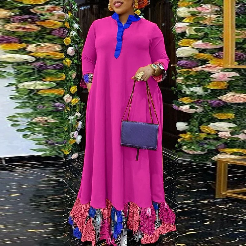 VONDA 2022 Summer Maxi Dress Women Vintage Floral Print Pleated 3/4 Sleeve Patchwork Sexy Dresses V Neck Bohemian Long Vestidos