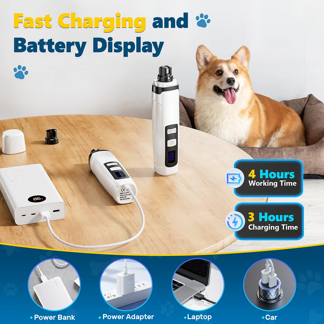 BEBANG Dog Nail Grinder, 2 LED Lights, Super Quiet and Low Vibration Electric Dog Nail Trimmers for Small Medium Large Dogs & Cats