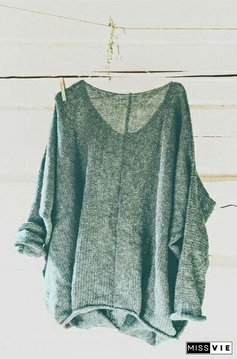 Casual Knitted Long Sleeve V neck Solid Blouse
