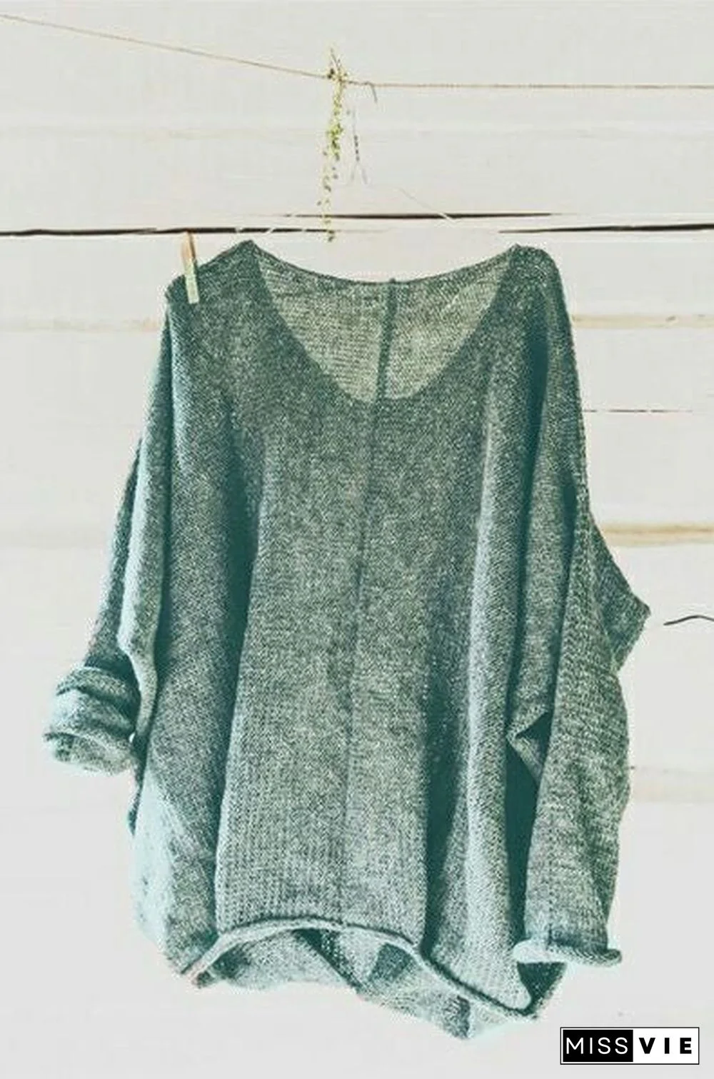 Casual Knitted Long Sleeve V neck Solid Blouse