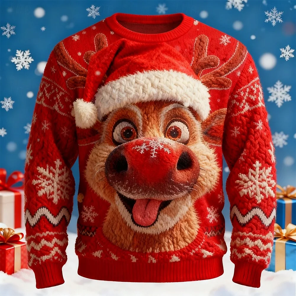 3D Print Unisex Deer Crew Neck Christmas Ugly Sweatshirt-inspireuse