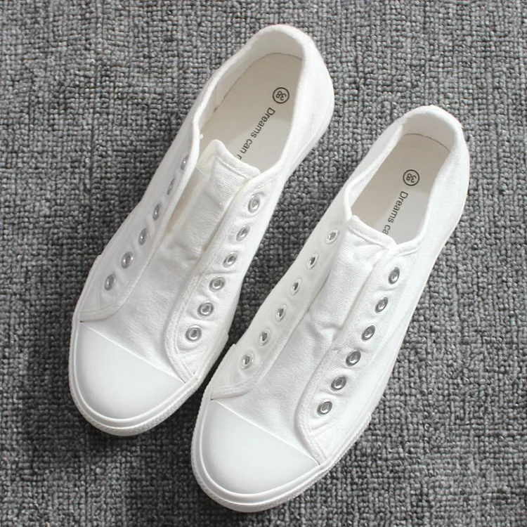 Slip On Round Toe Flat Canvas Sneakers   Stunahome.com