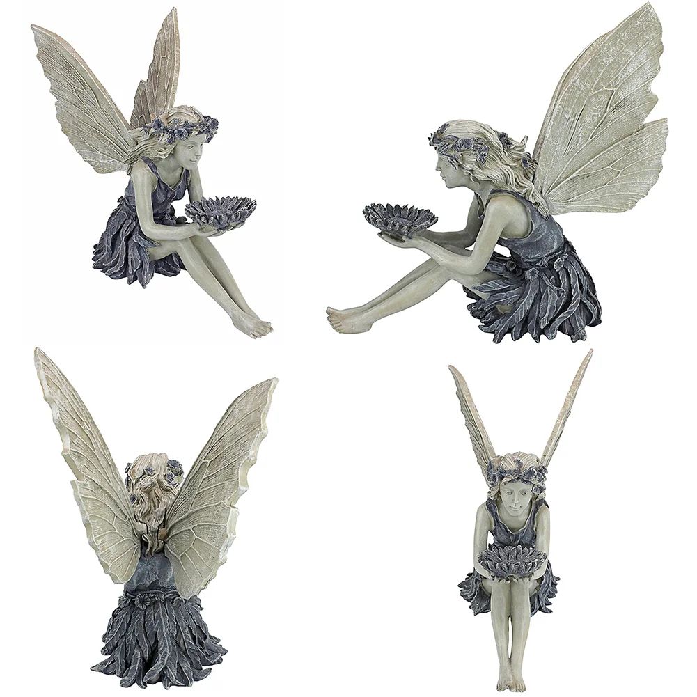Flower Fairy Sitting Figurines Resin Craft Ornament Yard Art Garden Decor