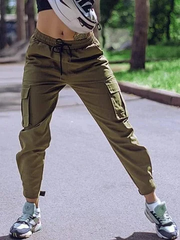 Pornhint BIVIGAOS New Women Harajuku Stylish Cargo Pants Korean Overalls Trend Fashion Casual Slim Harem Pants MAGIC TAPE Ninth Pants