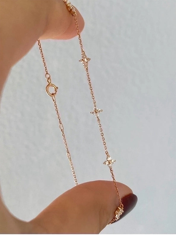 Sterling Silver Minimalist Classic Style Inlay Flower Bracelets