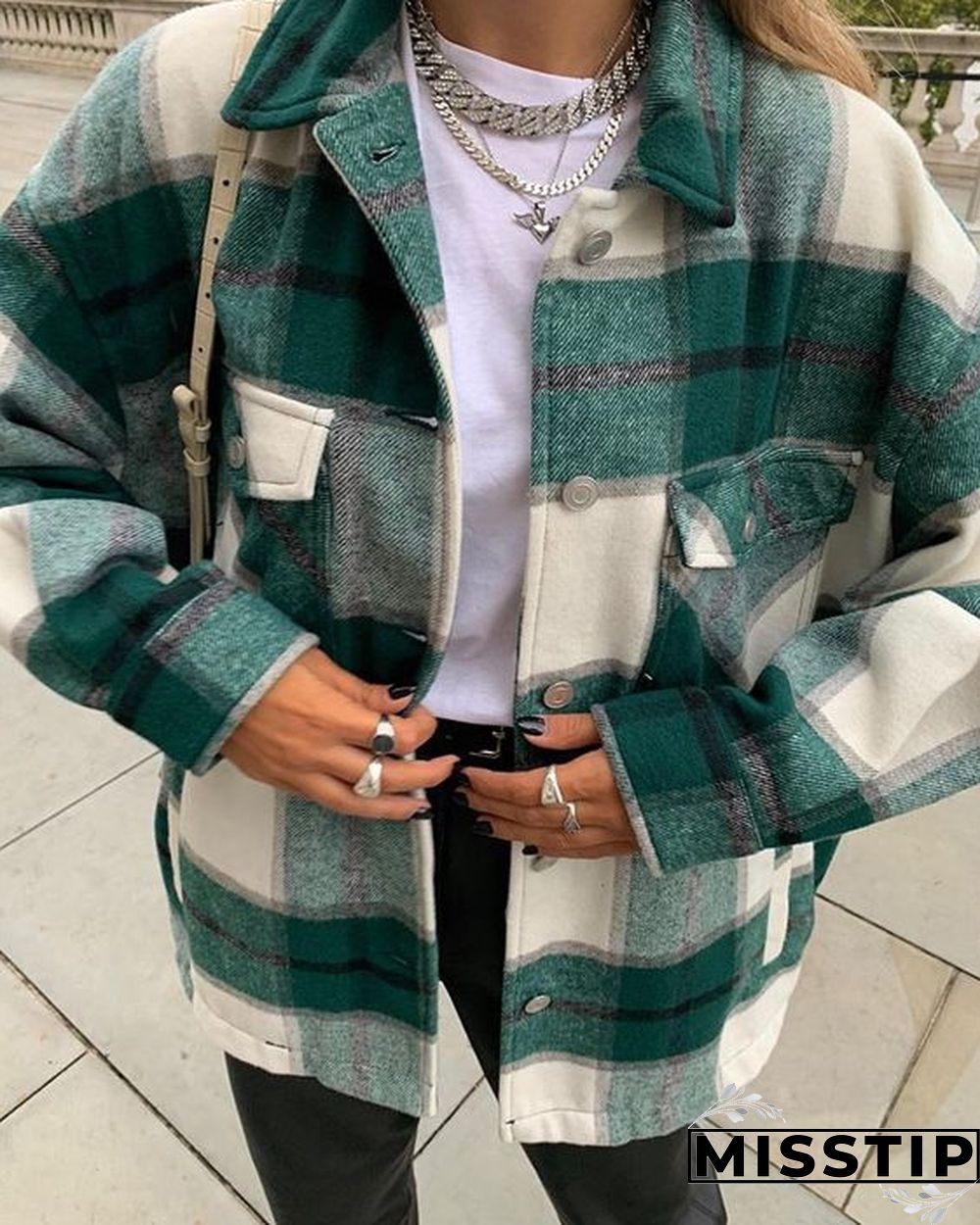 Classic Thick Colorblock Checked Button Down Shirt Jacket Woolen