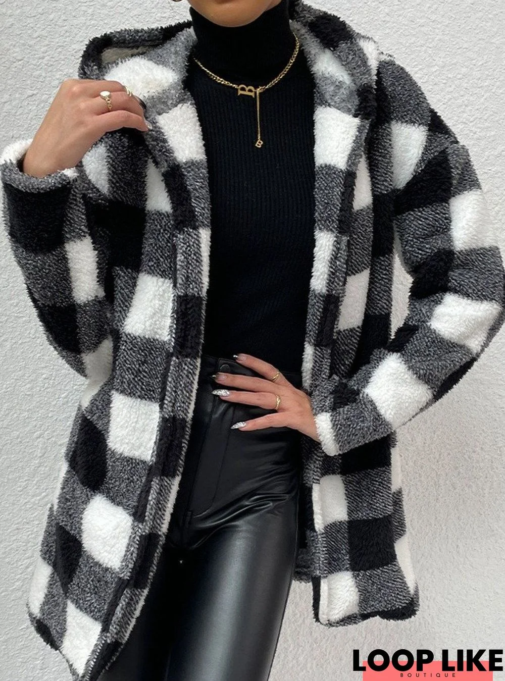 Casual Plaid Long-Sleeved Hooded Coat