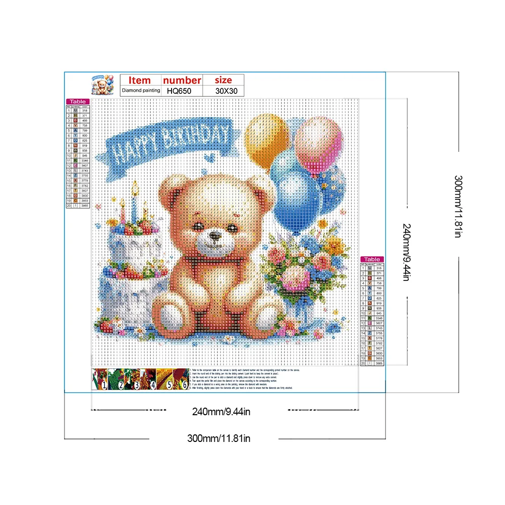 Diamond Painting - Full Round Drill - Birthday Bear(Canvas|30*30cm)