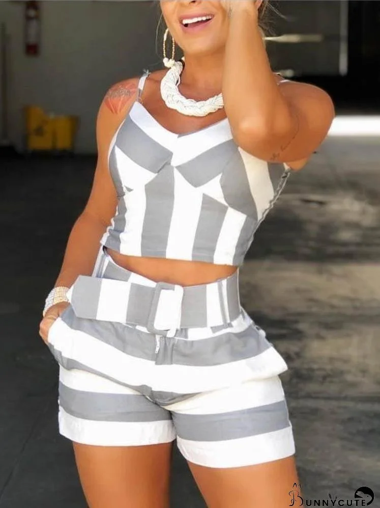 Colorblock Striped Cami Top & Short Sets