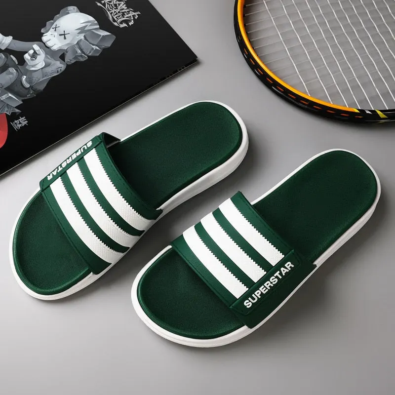 Unisex Home Slippers Soft Sole Bathroom Non-slip Indoor Shoes Flat Slides Summer Sandals Men Women Beach Outdoor Flip Flops