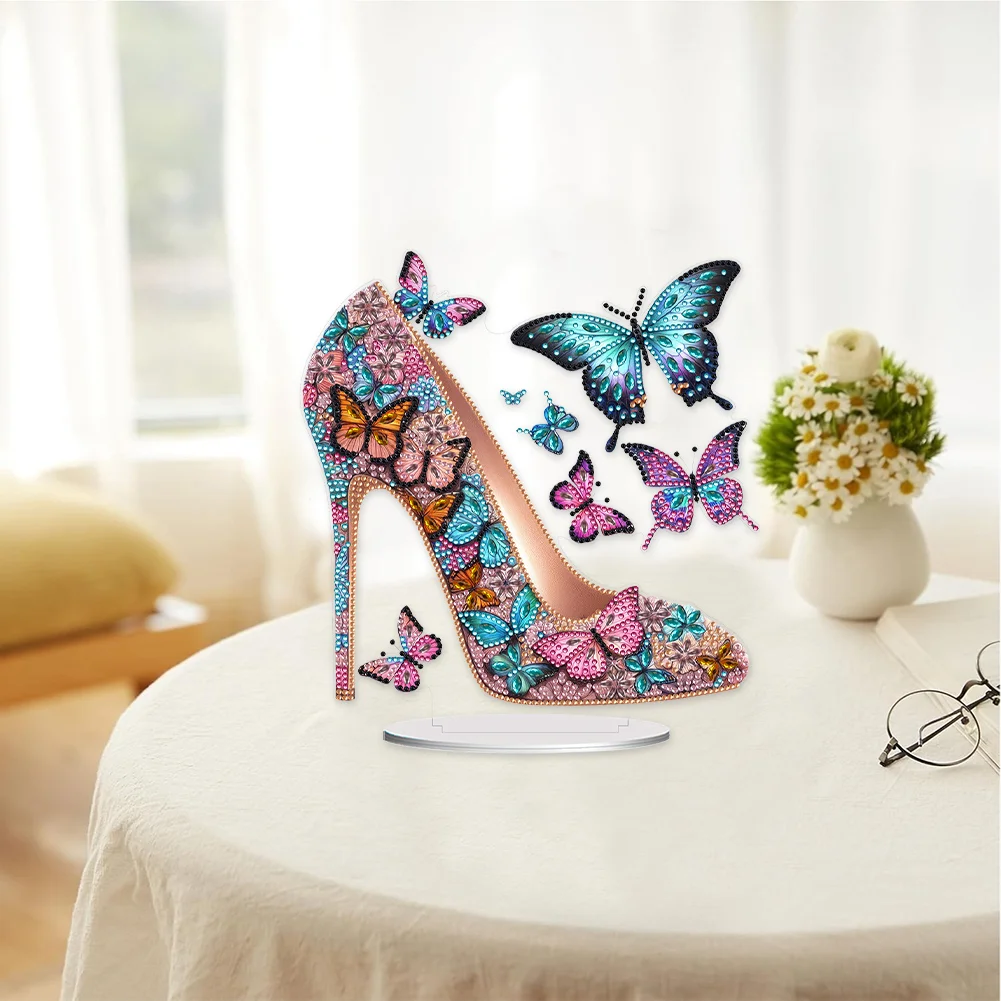 5D DIY Acrylic Special Shape Elegant High Heels Rhinestones Desktop Ornaments 