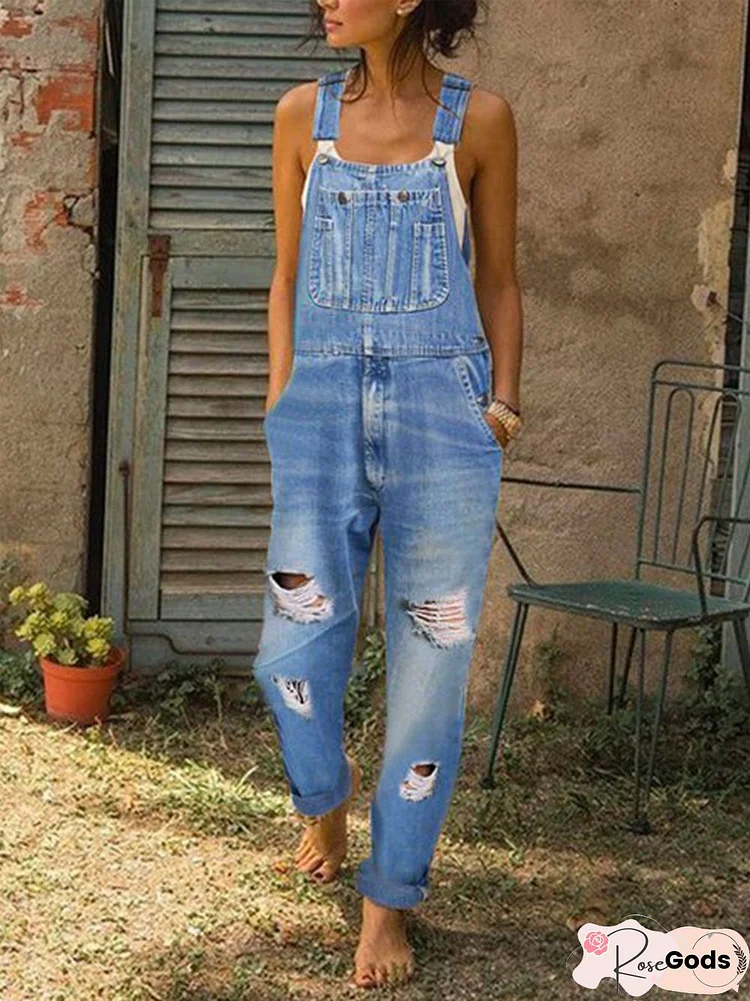 Women's Casual Jeans Denim Rompers Sleeveless Overalls Jumpsuit