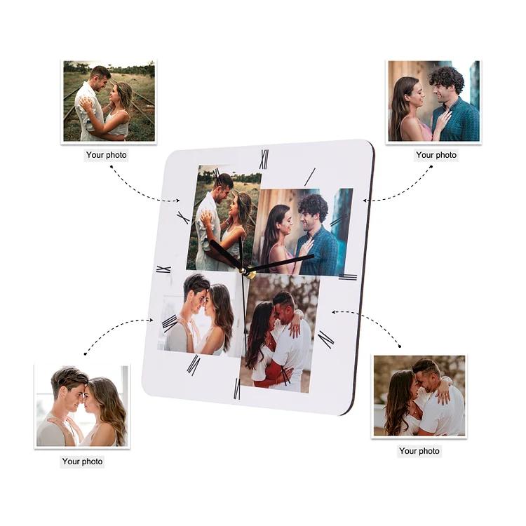 Personalized Photo Wall Clock with 4 Photos Gifts for Family