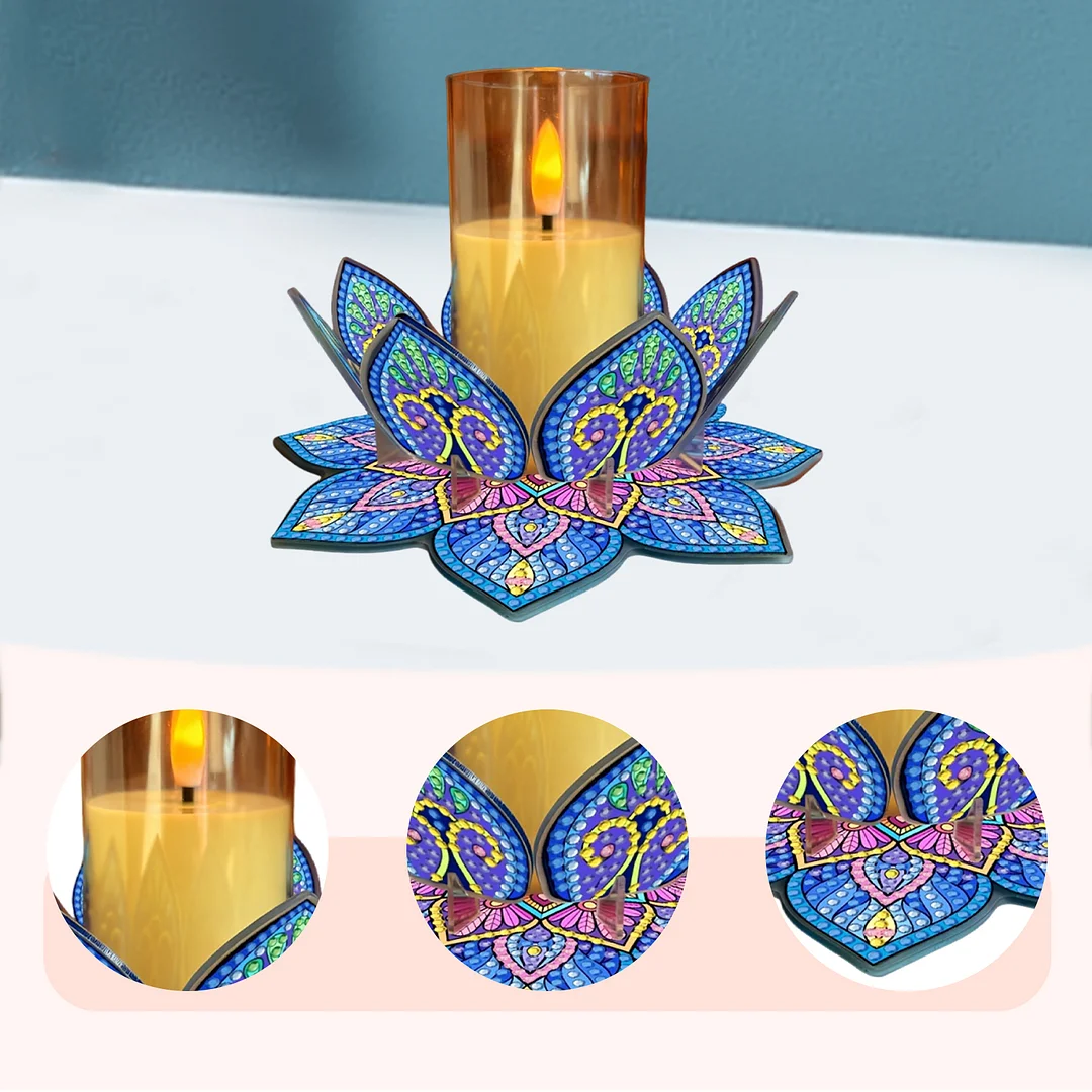 Mandala Lotus-G Acrylic DIY Diamond Painting Candle Holders Without Candles Crystal Painting Tealight Candle Stand Table Centerpiece for Adults Beginners Home Party Decor