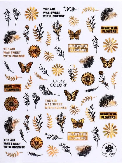 1PC Fall Leaf Flowers Line 3D Nail Sticker Mape Leaves Waves Pattern Decals Slider DIY Nail Art Decoration Wraps For Manicures-Nail Inspo