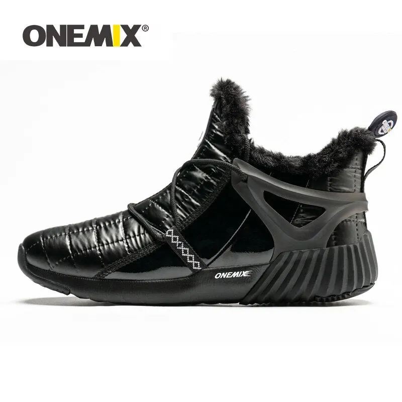 ONEMIX Men Boots Casual Winter Sneakers High Top Leather  New Vintage Warm Comfortable Plush Snow Ankle Boots Walking Shoes