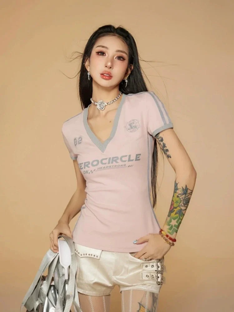 Brownm Striped V Neck Jersey Top