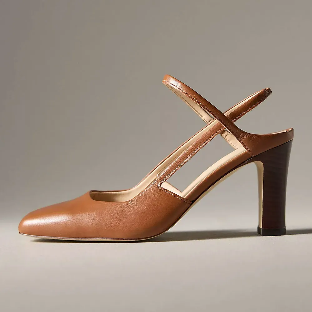 Vegan Leather High Heel Slingback Slip On Tan Pumps for Women