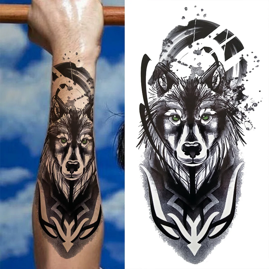 Evil Demon Tiger Temporary Tattoos For Men Women Realistic Fake Wolf Cross Tattoo Sticker Black Tribal Coyote Tatoos Death Devil