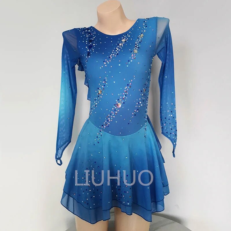 Figure Skating Performance Clothing Skating Clothing Children's Adult Competition Skirt Blue