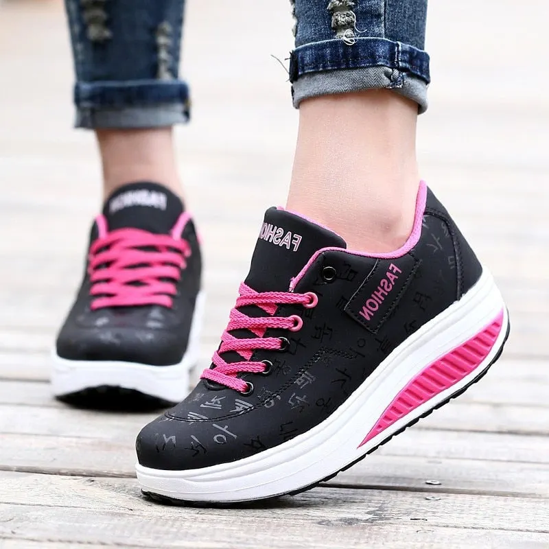 Fashion Women Sneakers Height Increasing Summer Breathable Waterproof Wedges Platform Shoes Woman Pu Leather Casual Shoes Tenis
