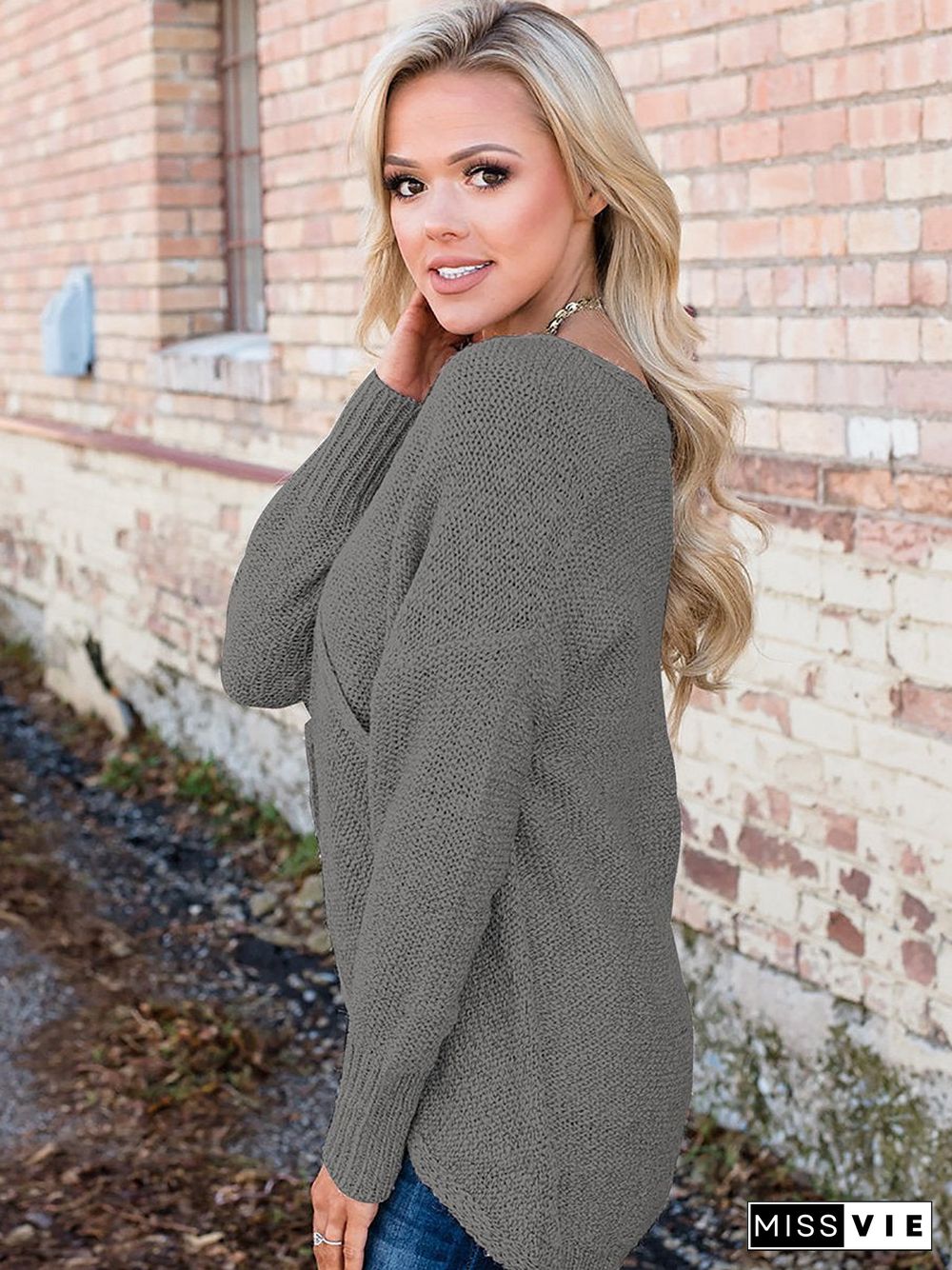 Deep V-Neck Wrap Knitted Sweater