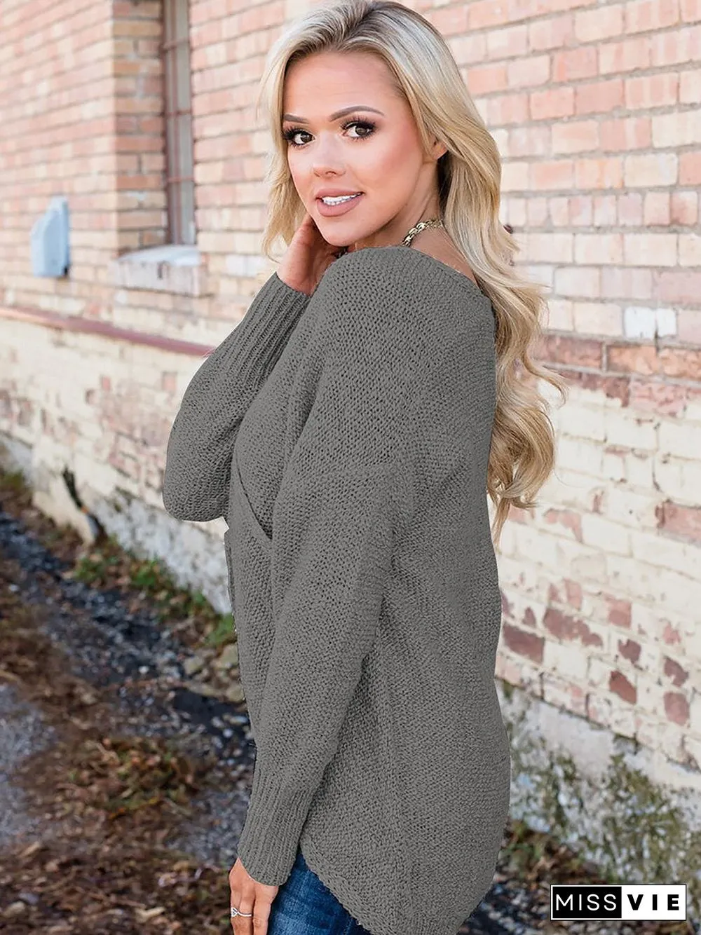 Deep V-Neck Wrap Knitted Sweater