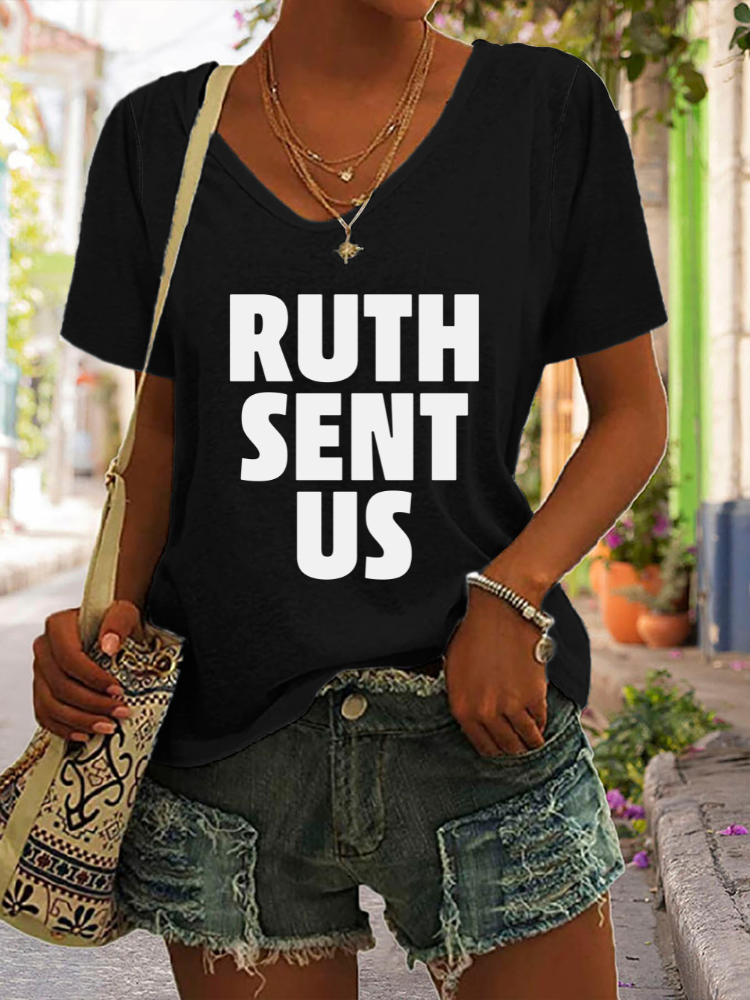RUTH SENT US, Women Right Fight For It, V Neck Short Sleeve T Shirt