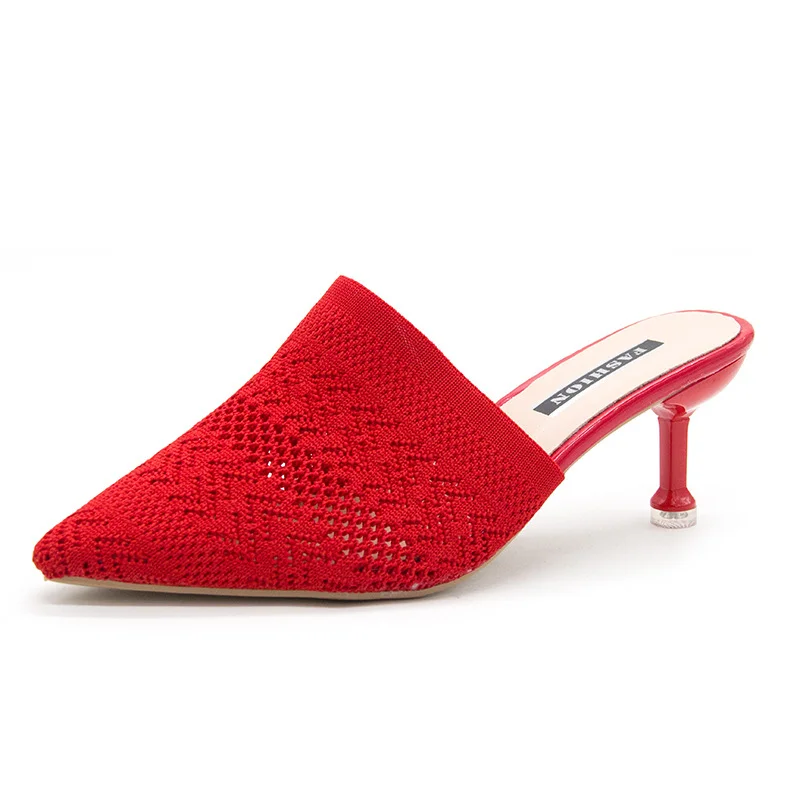 Breakj Breakj Red Flying Head Wear 2025 Spring New Knitted Head Hollow Tip Fine And High-Heeling Slippers Women's Cold Slippers