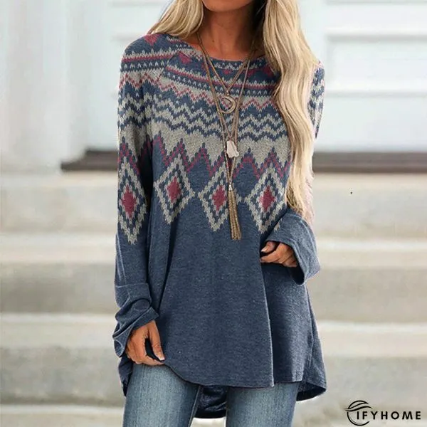 Round Neck Vintage Long Sleeve Sweater Dress | IFYHOME