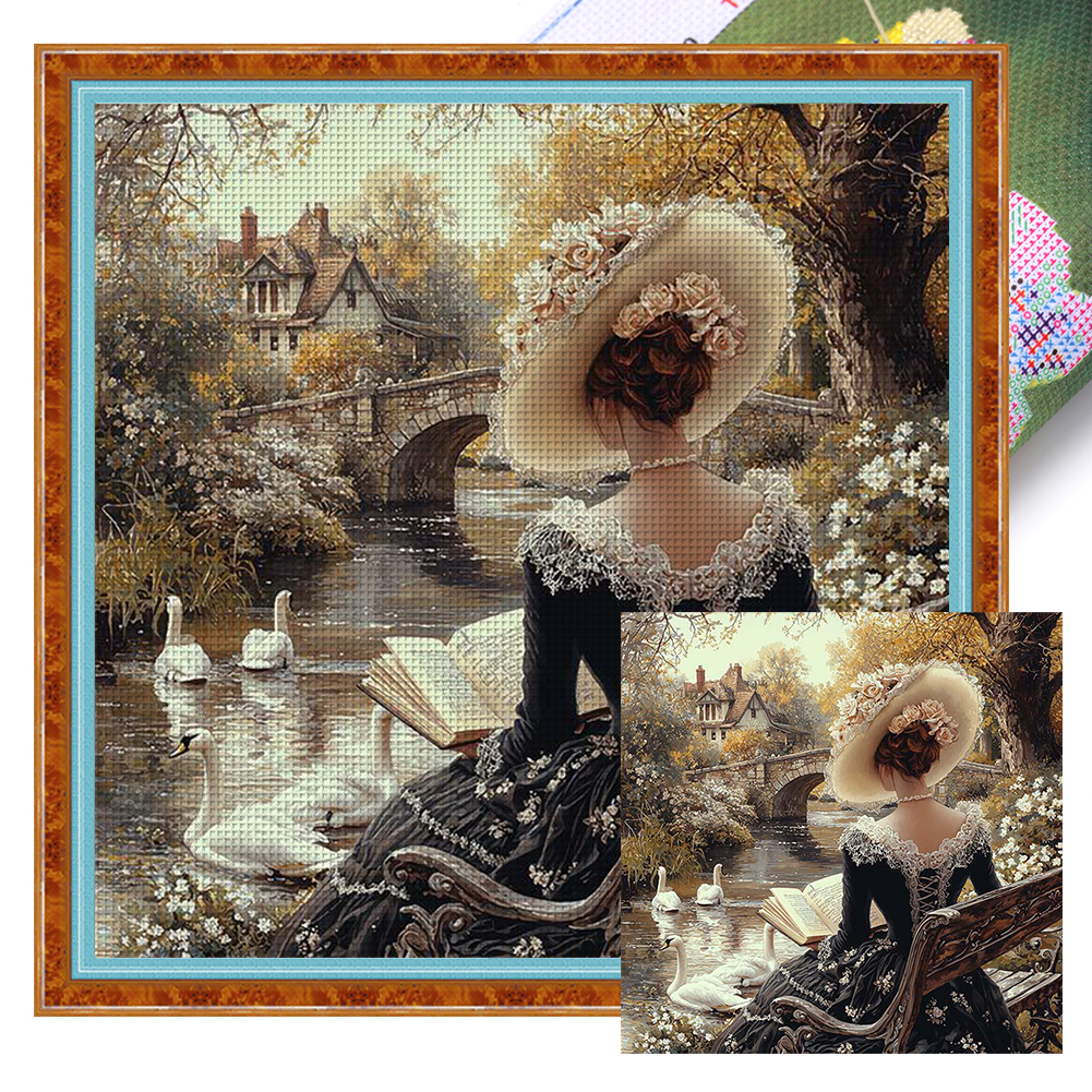 Victorian Girl Full 11CT Pre-stamped Canvas(50*50cm) Cross Stitch