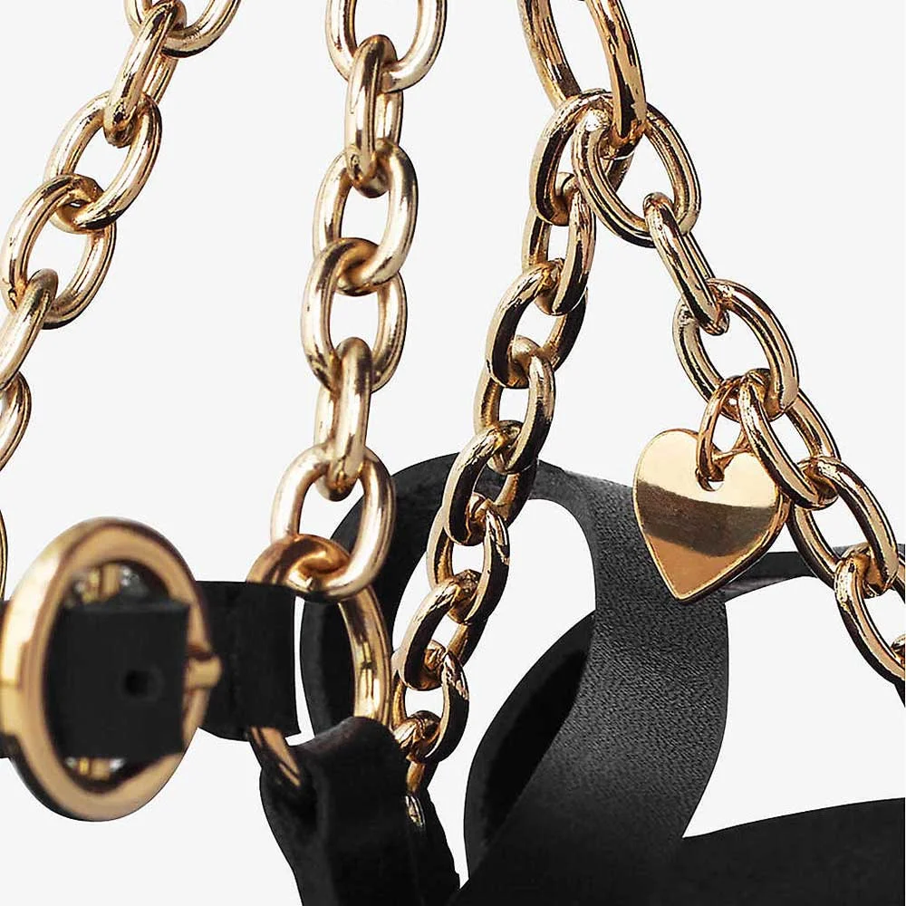 Stylish Open-Toe Chain Strappy Wedge Heel Black Platform Sandals