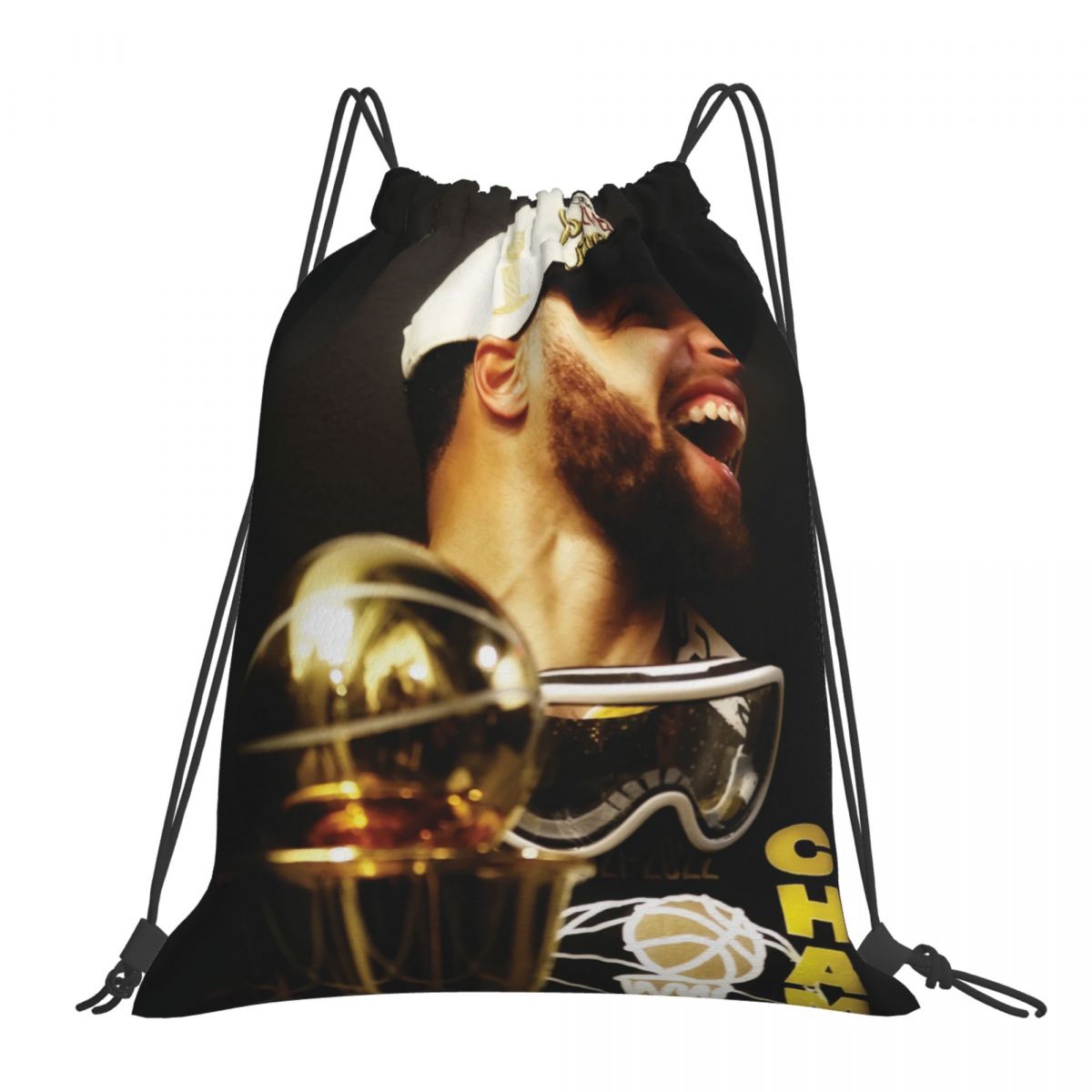 Golden State Warriors Stephen Curry 2022 Champion Candid Smile Waterproof Adjustable Lightweight Gym Drawstring Bag