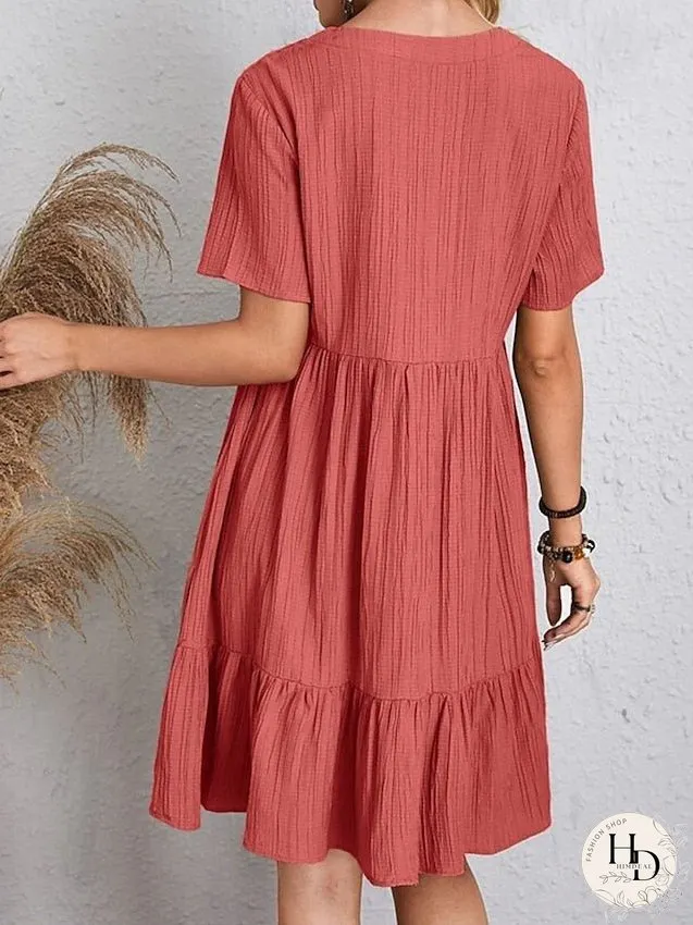Casual Dress Shift Dress Plain Dress Plain Ruffle V Neck Midi Dress Basic Classic Outdoor Daily Short Sleeve Loose Fit Black Pink Red Spring Summer S M L XL XXL for Women