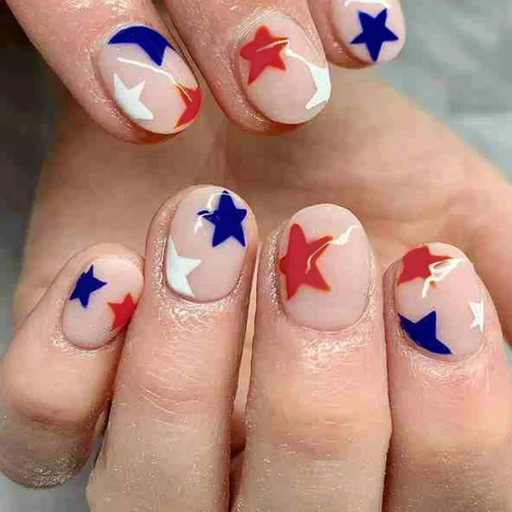 Churchf Churchf Pieces Of Red And Blue Stars Wearing Armour Short Square Nail Nail Patch Removable Finished Product