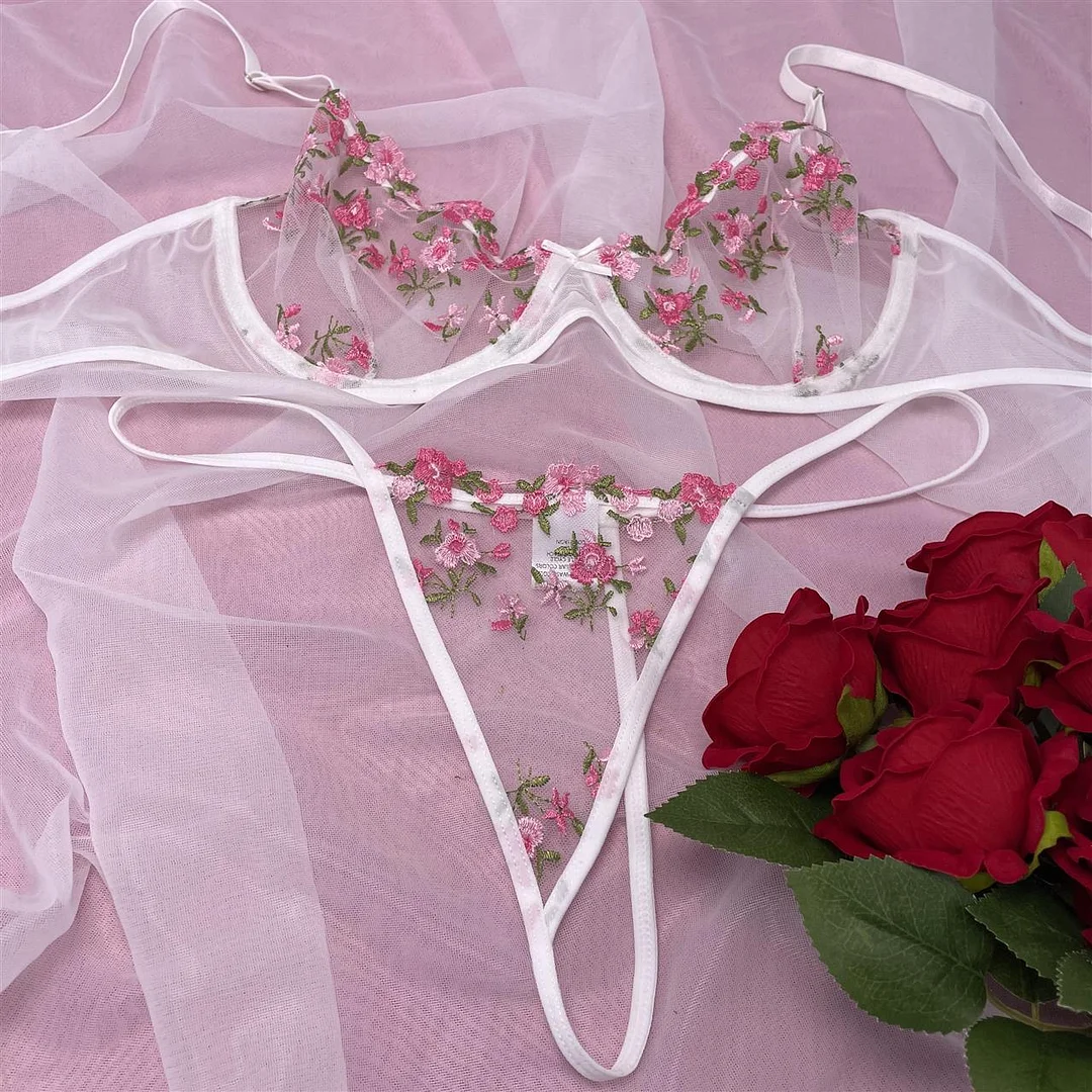 Ellolace Lingerie Sexy Women's Underwear Floral Embroidery Erotic Lingerie Set Lace Transparent Sexy Things Female Underwear Set