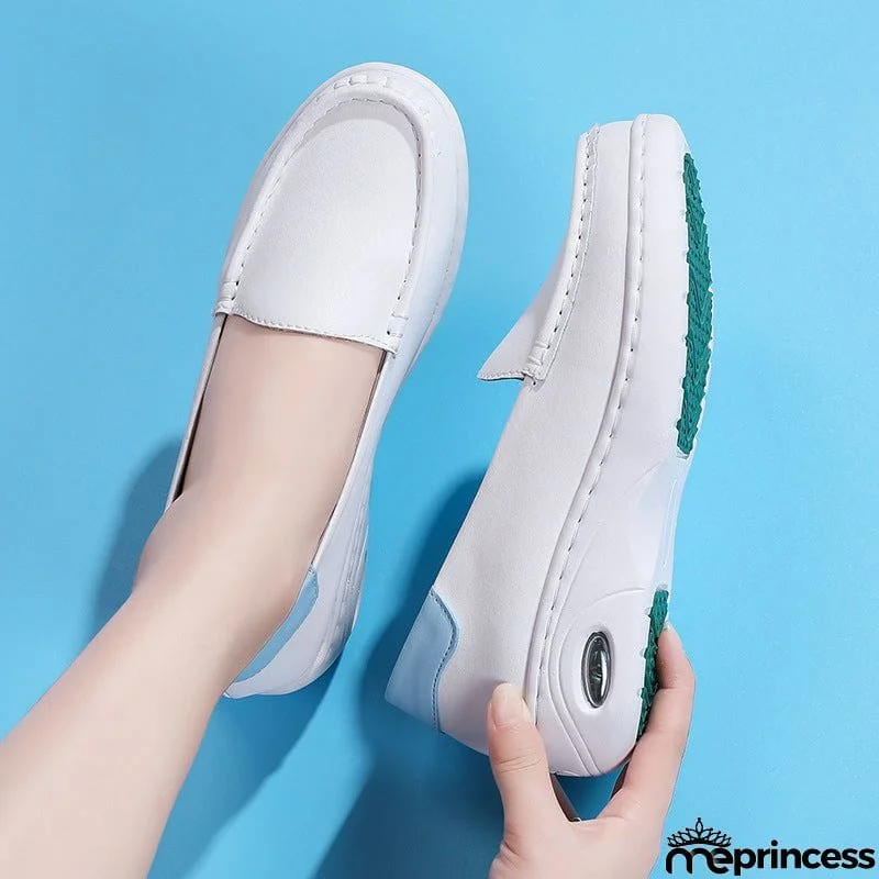Flat Heel White Color Breathable Walking Shoes