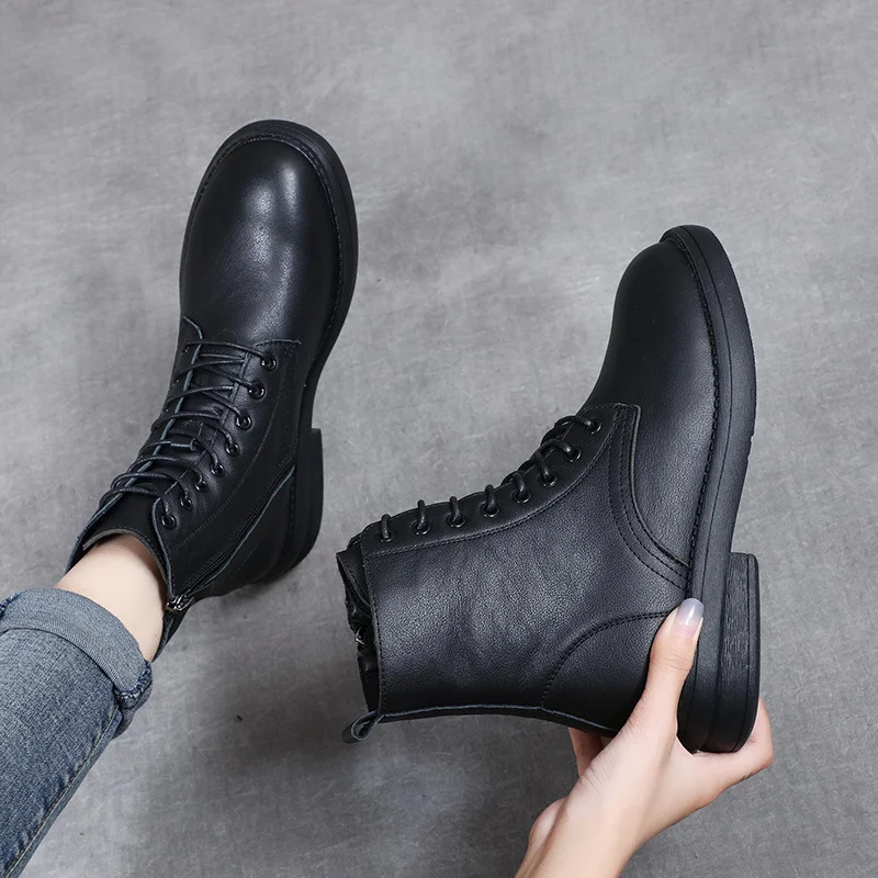 Yyvonne Leather Martin Boots Girl Retro Style British Style